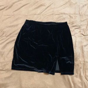 Split hem mini black velvet skirt